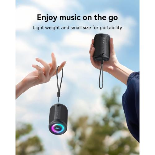 LENRUE Small Portable Bluetooth Speaker with Lights, TWS Stereo Surround Sound, Type C Powered, Bluetooth 5.3, AUX TF Card Input, Wireless for Outdoor Home, Coolest Gifts