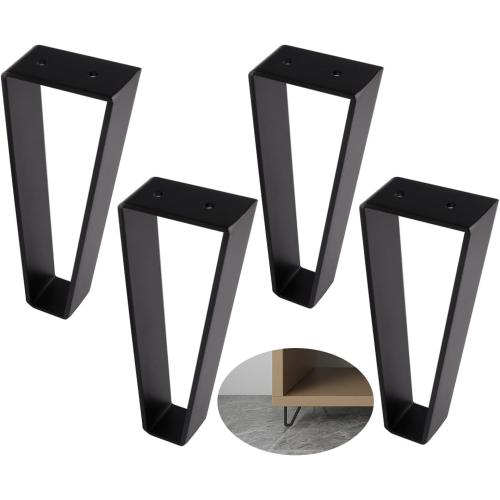 Size 8 Inch 4pcs Color Black  Trapezoid Furniture Legs 4pcs, Solid Steel Furniture Hairpin Leg for Side Table, TV Stand and Cabinet, Black