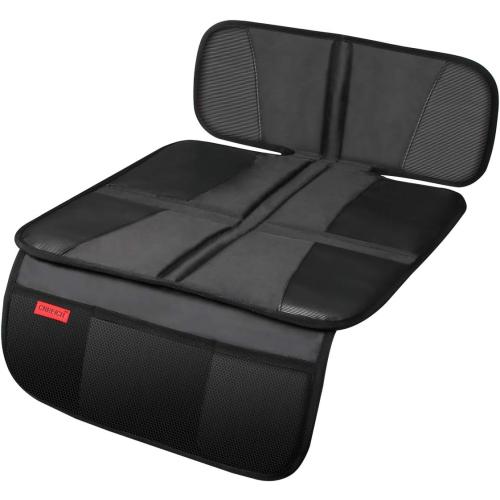 Kaiphy Car Seat Protector - Seat Protection Mat - Thick Padding - Durable, Waterproof Fabric, Leather Reinforced Corners & 3 Pockets for Handy Storage Black