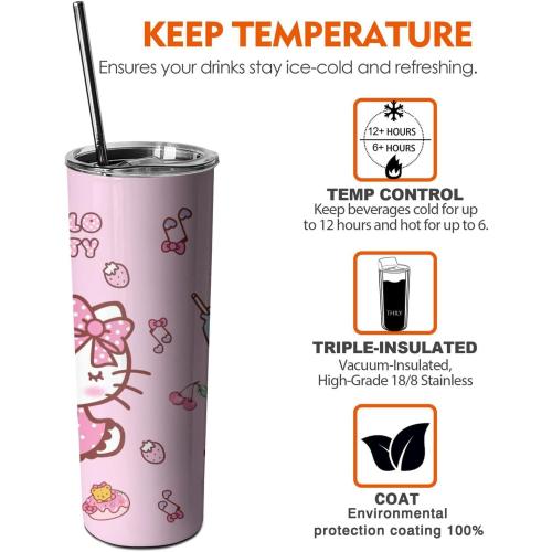Tumbler for Adults Water Bottle Double Wall Cups for Kids 20 oz Pink Coffee Mug Stuff Cat Insulated Cup Gifts for Girl Women