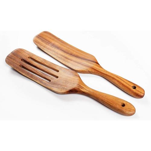Spurtle Set, Natural Acacia Wooden Kitchen Utensils Set of 4, Wooden Spoons Utensils for Cooking, stirring, Mixing, Serving, spurtles kitchen tools as seen on tv for NonSick Cookware