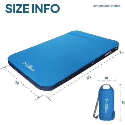 Size Full LOSTHORIZON Air & Foam Camping Mattress, Self-Inflating Sleeping Pad, 3 Thick, with Pump Sack, Full
