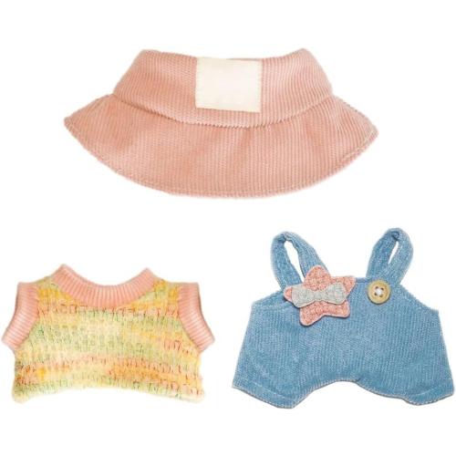 17cm Doll Clothes Outfits - Cozy Knit Top & Beanie Hat for 6.7 Inch Collectible Dolls (Blue Overalls)