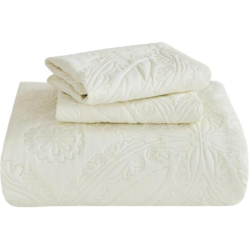 Kingnex Oversized King Bedspreads 128x120 for Extra Wide Tall King or Cal King Bed Ultrasonic Quilted Coverlet Set 3 Piece Include 1 Quilt 2 Pillowcases Cream
