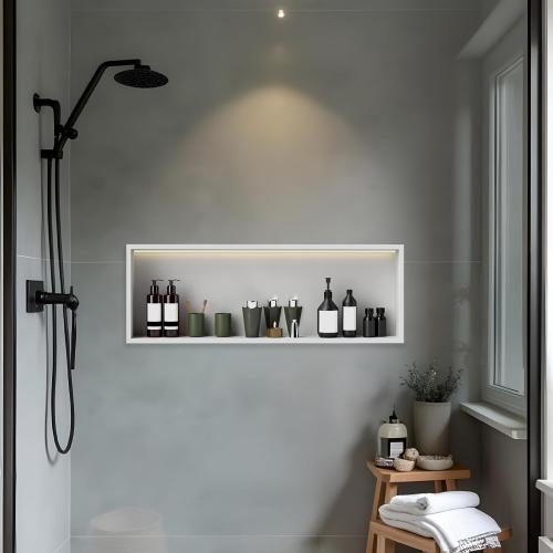 Konelia Shower Niche with Lighting, 36x12x4 Inside Shower Storage Wall Niche Stainless Steel Bathroom Shelf Niche No Tile Needed Shower Caddy Recessed Wall Niche, White