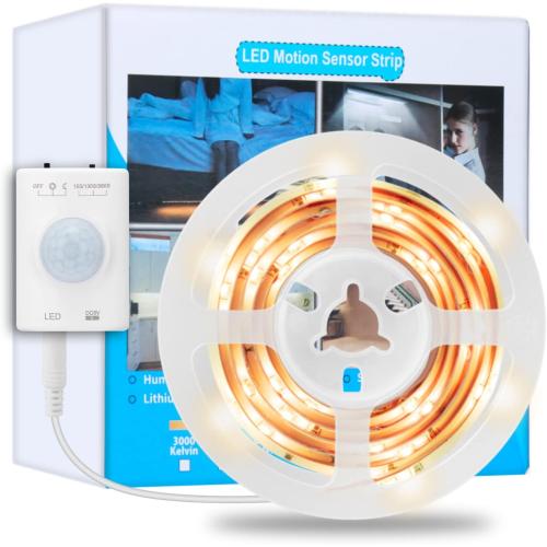 Motion Sensor LED Light Strip - Under Cabinet & Indoor Closet Lights, 6.56ft, 6000K