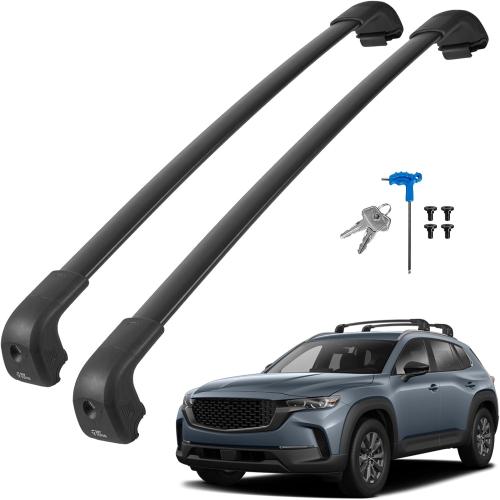 BLACK JOYTUTUS 220lbs Heavy Duty Roof Rack Cross Bars for Mazda CX-50 / CX-50 Hybrid （with Flush Rails） 2023-2025, Anti-Theft Lockable Aluminum Rooftop Luggage Rack Carrier Roof Rail Crossbars