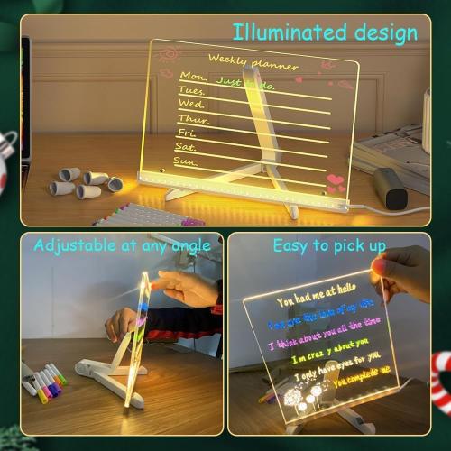 LED Note Board with Colors 11.8 x 7.9, Message LED Light Up Drawing Board with 7 Colors Pens and Stand, Suit for Home Office Birthday Valentine's Day