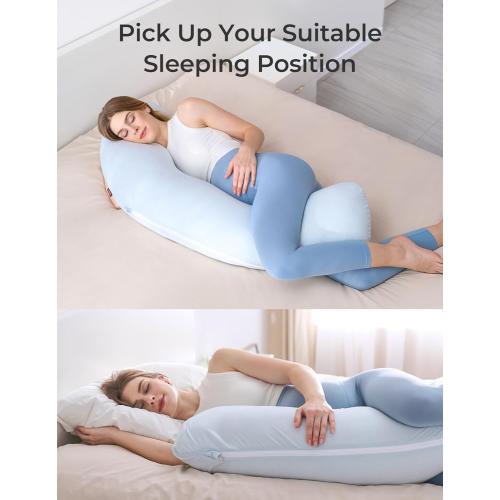 Momcozy Pregnancy Pillows for Side Sleeping, J Shaped Maternity Body Pillow for Pregnancy, Soft Pregnancy Pillow for Head Neck Belly Support, Blue