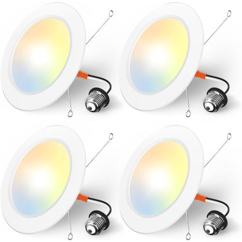 Amico Recessed Lighting 5/6 Inch, 4 Pack 5CCT Flat LED Can Lights, 2700K/3000K/4000K/5000K/6000K Selectable,12W Eqv 120W, 1050LM Brightness, Retrofit Installation - ETL & FCC