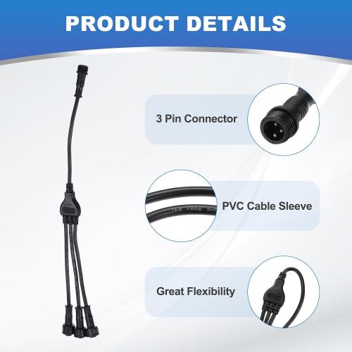 MECCANIXITY 3-Core 3 Pin Y Splitter Connector, 30cm 22AWG IP65 Y Shape 1 Male to 3 Female Extension Cable for LED Lighting