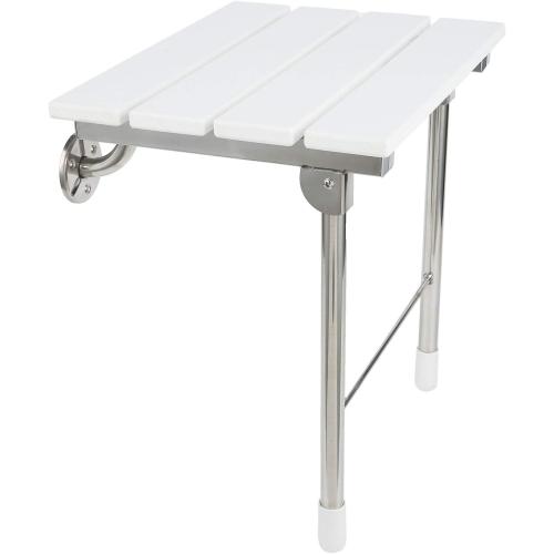 Folding Shower Seat Wall Mounted with Legs, Foldable Shower Chair for Inside Shower, Fold Down Shower Bench for Seniors (White, Fixed Height)