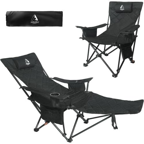 2025 Upgraded 2-in-1 Reclining Camping Chair with Footrest, Folding Beach Lounge Chair with Adjustable Backrest & Cooler, Portable Lawn Chairs for Adults Heavy Duty for Outdoor Sports