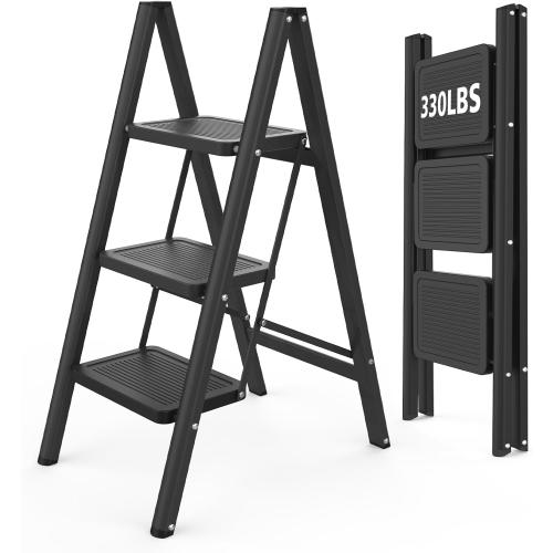 3 Step Ladder,Folding Step Stool with Wide Anti-Slip Pedal,Step Ladder for Adults,330lbs Capacity Step Stool for Home,Kitchen