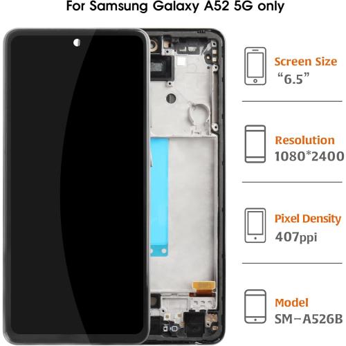 Incell Screen Galaxy A52 5G a526 Screen with Frame Replacement Touch Screen Digitizer for Samsung Galaxy A52 5G 6.5 A526B A526B/DS A5260 A526W A526U A526U1 Display Assembly with Tools Kit