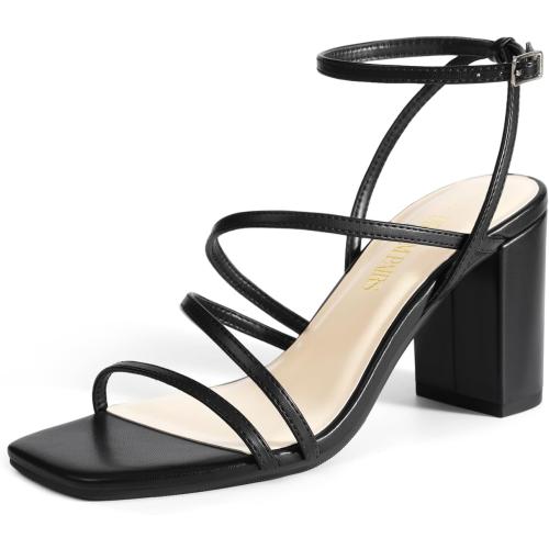 Size 9 Color Black DREAM PAIRS Women's Heels Chunky Block Strappy Square Open Toe Ankle Buckle Heeled Sandals Wedding Party Dress Shoes Indie