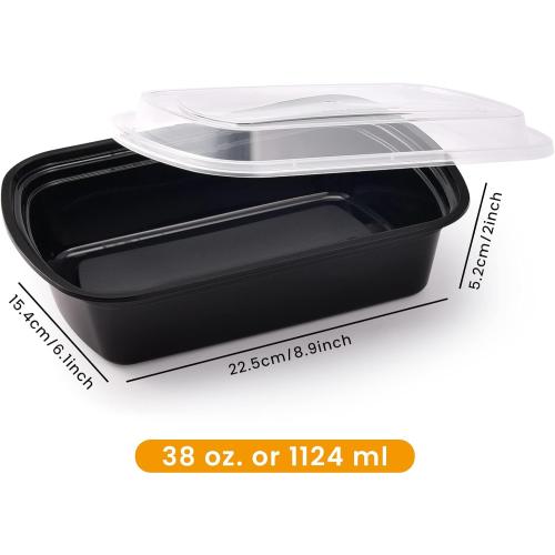 Kitch’nMore 38oz Meal Prep Containers, Extra Large &Thick Food Storage Containers with Lids, Reusable Plastic,Disposable Bento Box,Stackable,Microwave/Freezer/Dishwasher Safe, BPA Free (30Pack)