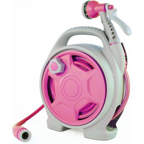 Portable Hose Reel, 50FT Garden Hose Reel for Outside, Lightweight Hose Reel with 6 Patterns Spray Nozzle, Suitable for US Standard Hose Connection.