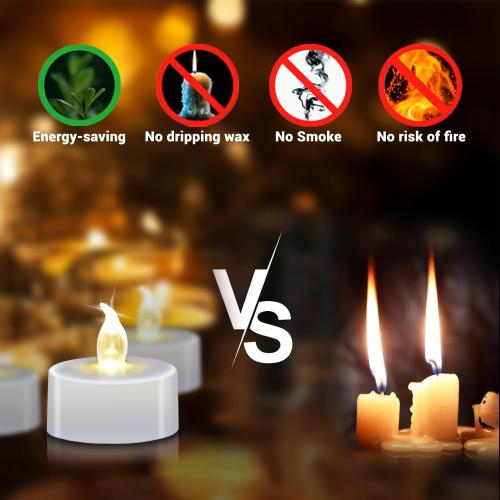 LED Tea Lights - 12 Pack Flameless Battery Operated Candles, 200  Hours Flickering Warm White, Realistic Fake Tealights for Weddings, Home Decor, Parties, and Sweetest Day