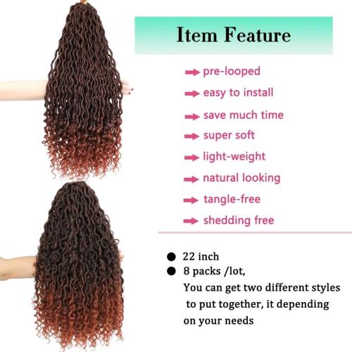 8 Packs New Goddess Locs Crochet Hair 22 Inch Copper Red River Faux Locs Crochet Hair Boho Crochet Braids for Black Women (22#T1B/350）