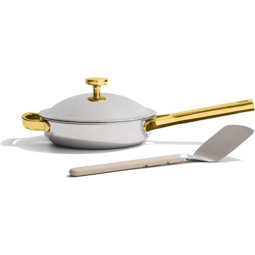 Our Place Mini Titanium Always Pan Pro | 8.5 PFAS-Free Nonstick Frying Pan with Spatula | Chef-Grade Tri-Ply Stainless Steel & Aluminum Build | Induction & Oven-Safe up to 750°F | Gold NEEDS CLEANING