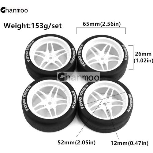 1/10 RC Drift Tires and Plastic Wheels Rims Rally Racing Tyres 12mm Hex for 1:10 Scale On Road Touring Street Car Tamiya Traxxas HPI KYOSHO XV02 XV01 TT01 TT02 PTG2 A959 4PCS (C Black)