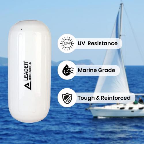 Leader Accessories Boat Fender 4 Pack Boat Bumpers Hole Through Middle Ribbed Inflatable Includes 3/8'' Fender Lines Pack od 4 and Pump to Inflate
