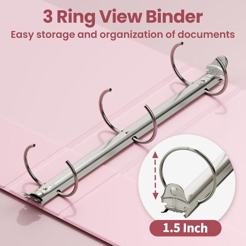 SUNEE 3 Ring Binder 1.5 Inch 1 Pack, Clear View Binder Three Ring PVC-Free (Fit 8.5x11 Inches) for School or Office Supplies, Pink