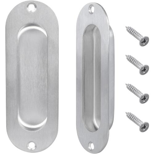 Evponk 2 Pcs Oval Sliding Door Pulls, Stainless Steel Recessed Flush Finger Pulls Hidden Concealed Pocket Door Pull Handle with Screws, 120 × 40 ×14mm