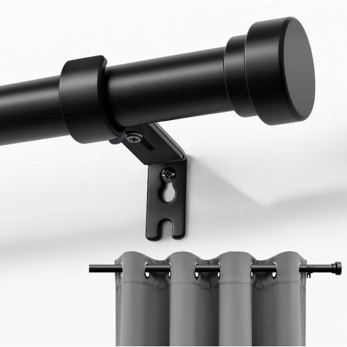 32-120 Black Joydeco Black Curtain Rods for Windows - Adjustable Curtain Rods for Windows 16 to 120 inches, 1 inch Diameter Heavy Duty Decorative Window Single Rod Set with Aluminium Finials