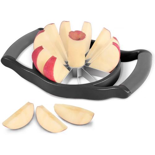 Newness Apple Cutter Slicer, 12-Slice Durable Heavy Duty Corer, Greatly Quicken Slicing Divider, Wedger, Fruits & Vegetables Slicer for Apple, Pear and More, Black