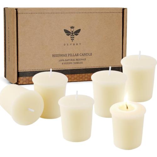 DEYBBY White Beeswax Votive Candles 12-Hour Burn Unscented Candles 6 Pack