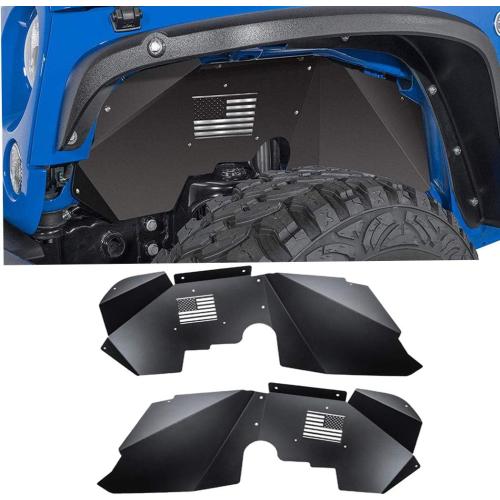 Front and Rear Aluminum Inner Fender Liner Set Compatible with 2007-2018 Wrangler JK JKU, US Flag Pattern, Great Fitting&Easy to Install, JK Accessories, Black 4PCS
