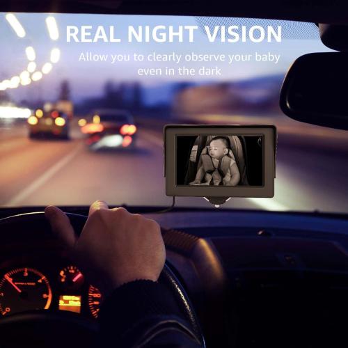 Black 4.3 GROWNSY Baby Car Camera, HD Display Baby Car Mirror with Night Vision Feature, 4.3 inch Baby Car Camera with Monitor Wide Clear View, Backseat Camera Rear Facing to Observe Baby’s Every Move