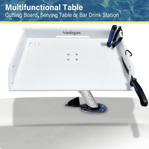 Size 21.25 x 13 Color White Vantegas Boat Cutting Board Bait Table Filet Board For Fish Cleaning Station White Fishing Fillet Table, In Single Rod Holder With Plier Storage and Knife Slot, Marine Accessories For Boats Grill