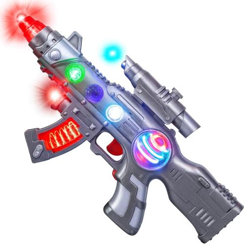 Silver ArtCreativity Light Up Space Gun Toy for Kids - 12.5 Inch Alien Blaster with Multicolor LEDs, Sound Effects, Batteries Included, Fun Halloween Costume Accessory and Party Toy