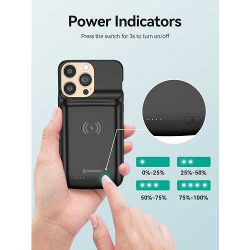NEWDERY 10000mAh Battery Case for iPhone 14/14 Pro/13/13 Pro 6.1, Qi Wireless Charging & Wired Headset & Sync-Data Supported, Portable Protective Charger Cover (NOT for iPhone 14/13 Pro Max)