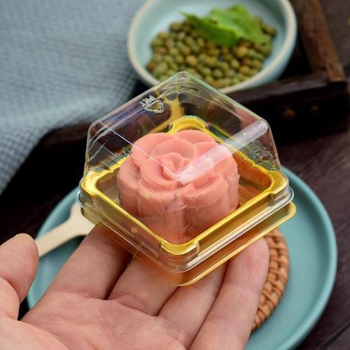 EchoDone 50 Set Clear Plastic Mini Cupcake Boxes Muffin Square Mooncake Box Single Container Wedding Birthday Gift Box (Gold)