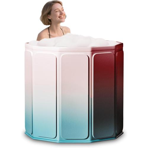 Gets Portable Foldable Bathtub for Adults Non-Inflatable Therapy Hot Tub for Shower Stall Bathroom,Durable PVC Material Athletes Ice Bath for Home Outdoors Gyms-Pink Green