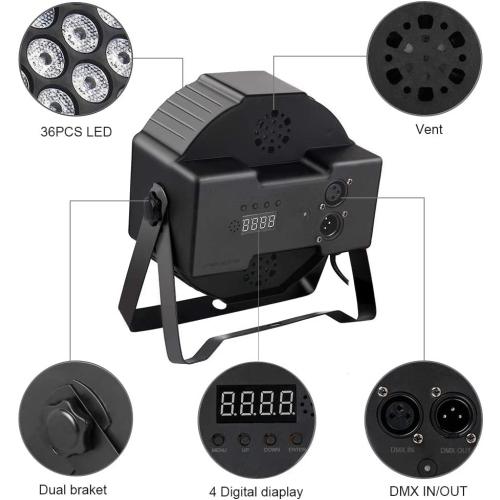 4 Pack Black MOSFiATA Par Lights 4 Pack, RGB 36 LED Stage Light Sound Activated DMX Control, 7 Modes Uplighting with Remote Control Stage Lighting, DJ Party Light for Club KTV Disco Party（4 Pack）