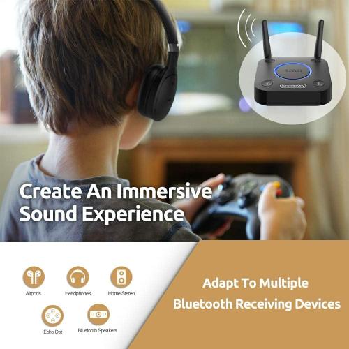 Black B06TX 1Mii B06TX Bluetooth 5.2 Transmitter for TV to Wireless Headphone/Speaker, Bluetooth Adapter for TV w/Volume Control, AUX/RCA/Optical/Coaxial Audio Inputs, Plug n Play, aptX Low Latency & HD