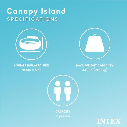 INTEX 58292EP Canopy Island Inflatable Pool Float: Comfortable Lounge Surface – Built-in Cup Holders – Detachable Sunshade – 440lb Max Weight Capacity – 78.5 x 59