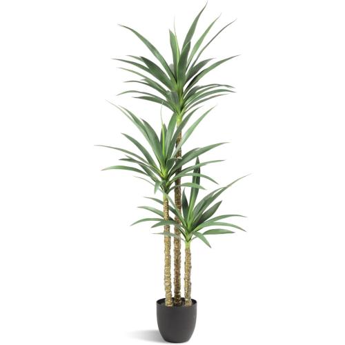 Waoops Artificial Tree 5.3Ft Faux Agave Plant with 3 Heads in Plastic Pot Fake Tree for Home Decor Indoor or Outdoor Office Decoration Housewarming Gift