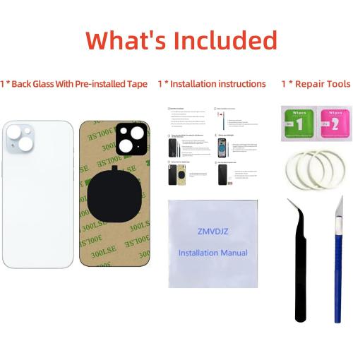 15 Back Glass Replacement for iPhone 15 Back Cover Glass (Blue, 6.1 Inches) with Pre-Installed Tape  Installation Instruction   Repair Tools (Blue)