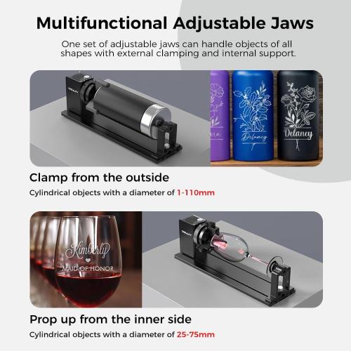 Official Creality Rotary Kit Pro, Laser Rotary Roller 4 in 1 Multi-Function Engraving Accessories for Laser Engraver, Jaw Chuck Rotary for Engraving Cylindrical Objects, Wine glass, Baseball Bat, Ring
