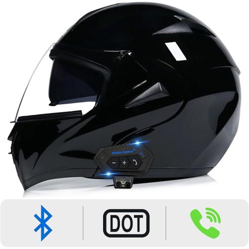 Motorcycle Bluetooth Modular Helmet, DOT Approved Dual Visor Full Face Flip up Bluetooth Integrated Motorcycle Helmets for Adults Men Women