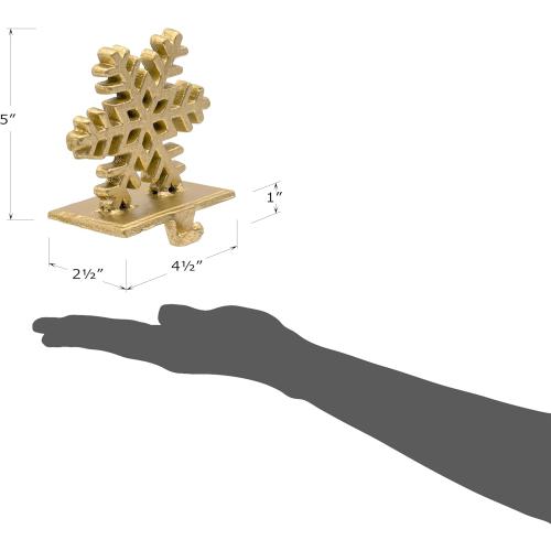 Red Co. 5 Decorative Cast Iron Stocking Holder with Hook in Old Gold Finish – Snowflake