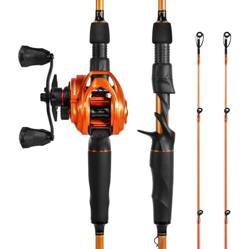 KastKing Lethal Blaze Twin-tip Fishing Rod and Reel Combo, Spinning & Baitcaster Combo, Flame Pattern Design, IM6 Graphite 2Pc Rod with Backup Tip Section, Stainless-Steel Guides, EVA Handle