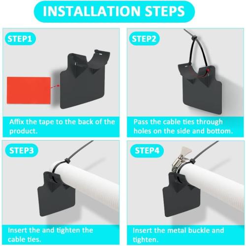 2pcs Swimming Pool Pipe Holders, with 2 Ties& 2 Adhesive Tape& 4 Pipe Clamp, Pool Hose Support Bracket, for 1.18-1.49 inches Dia Pipes, for Above Ground Pool-Hoses, Preventing Pipes Sagging Accessory
