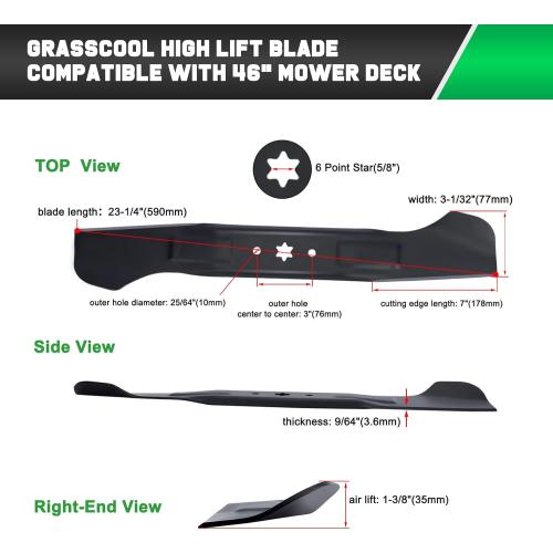 Cub Cadet 46 inch Mower Blades for 942-04244A MTD Cub Cade XT1 XT2 LT46 LTX1045 LTX1046 RZT L46 46 Deck Lawnmower Replace for 942-04290 942-04244 742-04244 High-Lift (2 Pack)